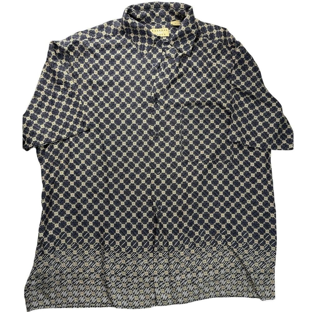 Natural Issue Shirt Geometric Textured Short Sleeve Button Front Vintage